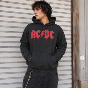 Vintage Y2K AC/DC Rockware Hoodie Black Graphic Pullover Band Sweatshirt Size‎ L
